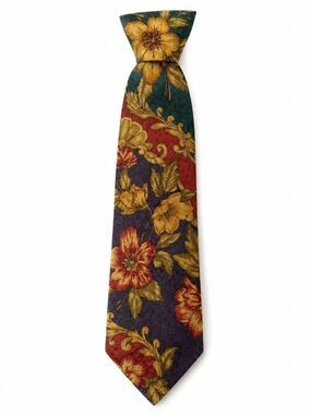 Vintage Villa Bugatti 100% Silk Floral Necktie Mens Italian Style Botanical Tie